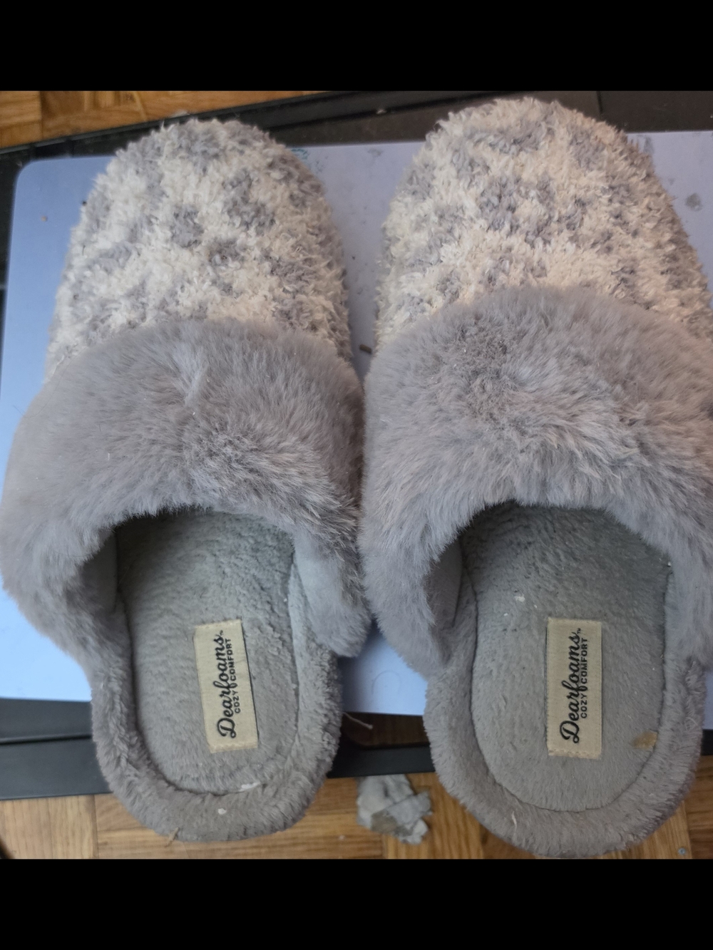 dearfoams Plush Faux-Fur Gray Women's Slip-On Slippers